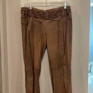Plain Sud leather pants with lacing at low rise waist